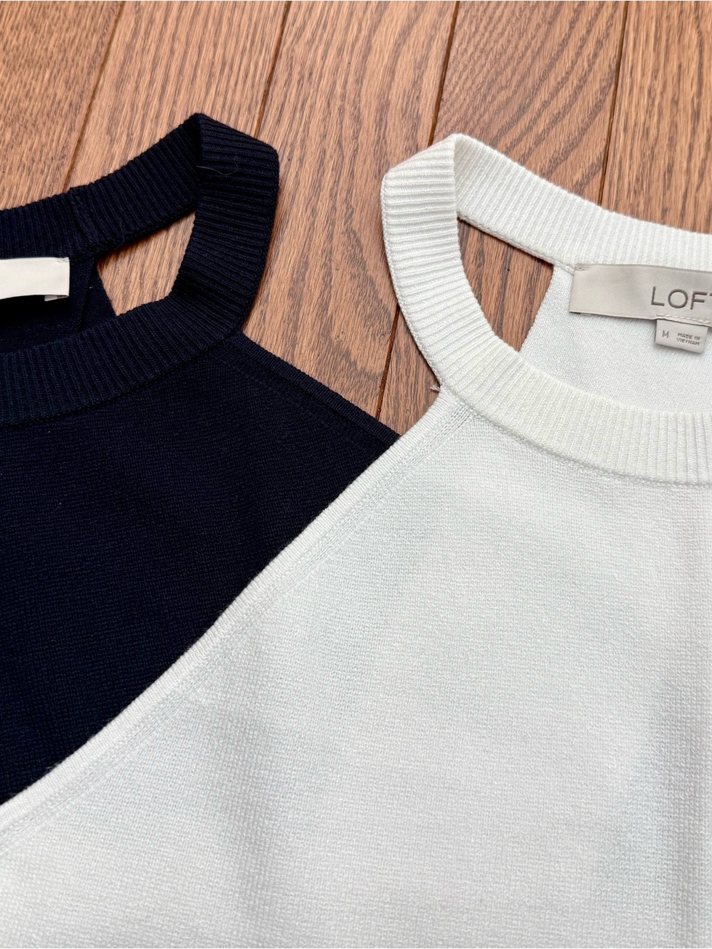LOFT - Knit Sweater High-Neck Tanks, set of Two, Navy and White, M